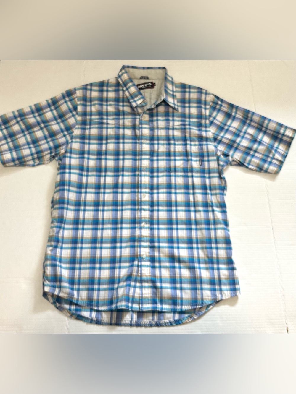 Billabong Men's Shirt plaid Blue White Short-Sleeve Button-Down Skater Grunge
